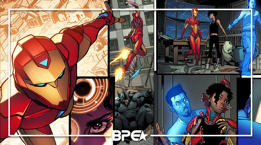 Riri Williams contra Rhino em Invencivel Homem de Ferro #3